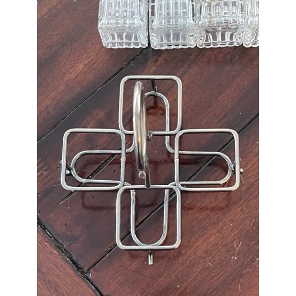 Glass Condiment Set Vintage Holder Pressed Glass Table - Picture 10 of 10